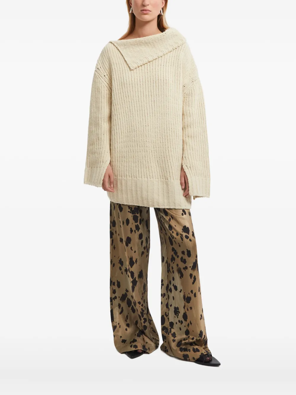 Aeron Asymmetrical-neckline Knit Sweater In Neutral