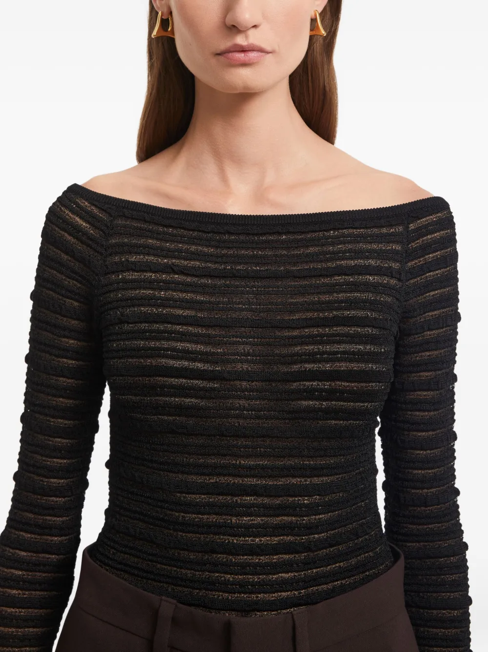 Aeron Shiny Textured-knit Top In Black