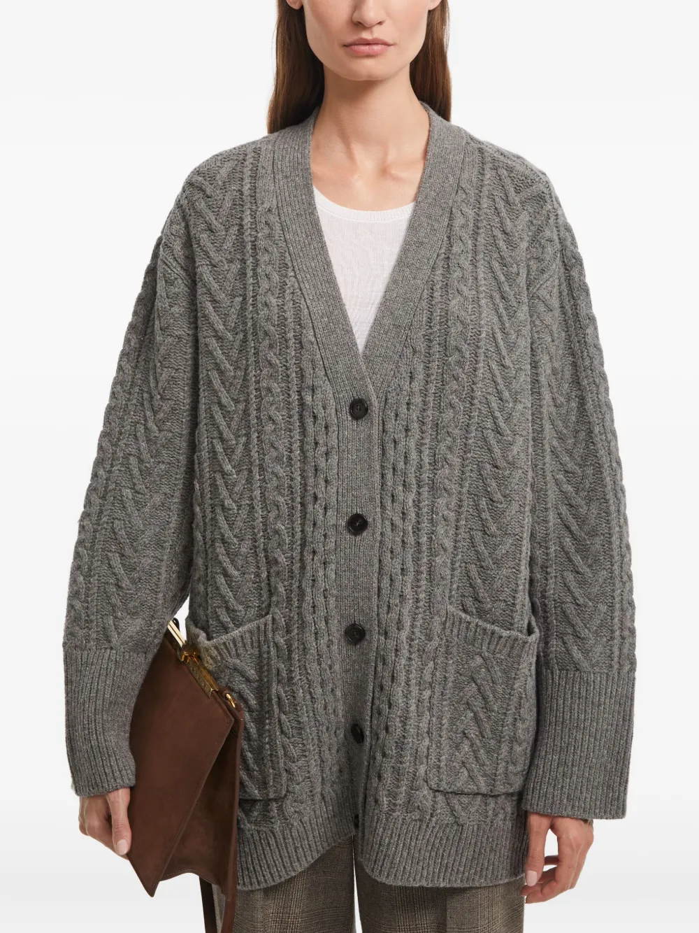 Aeron Sierra Cable-knit Pocket Cardigan In Gray