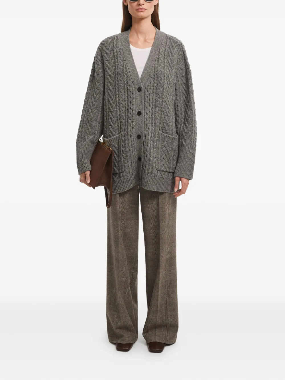 Aeron Sierra Cable-knit Pocket Cardigan In Gray