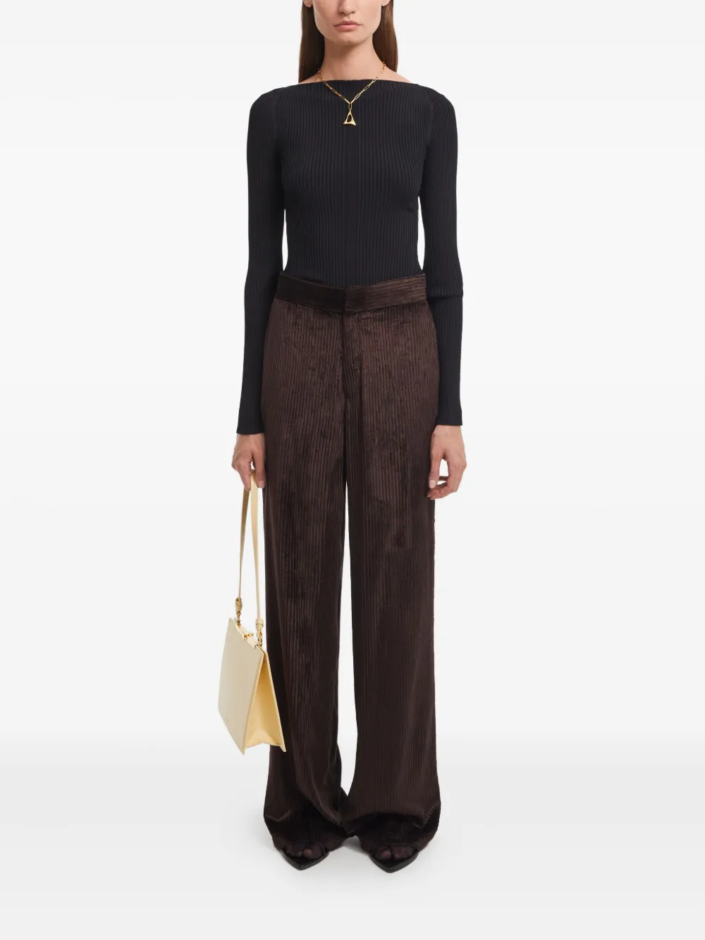 AERON Ribfluwelen broek met wijde pijpen - Bruin