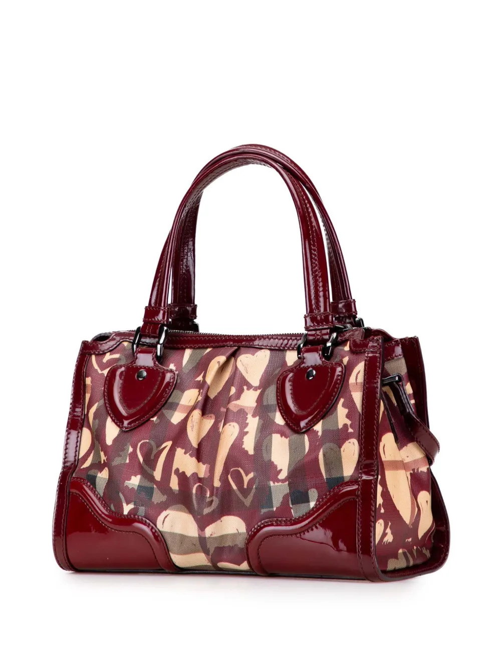 Pre-owned Burberry 2000-2017 Nova Check Coated Canvas Hearts Pilgrim Satchel In Brown