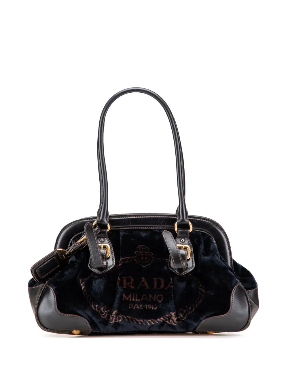Prada Pre-Owned 2000-2025 Velvet Logo Frame shoulder bag - ブラック Prada Pre-Owned 2000-2025 Velvet Logo Frame shoulder bag - ブラック