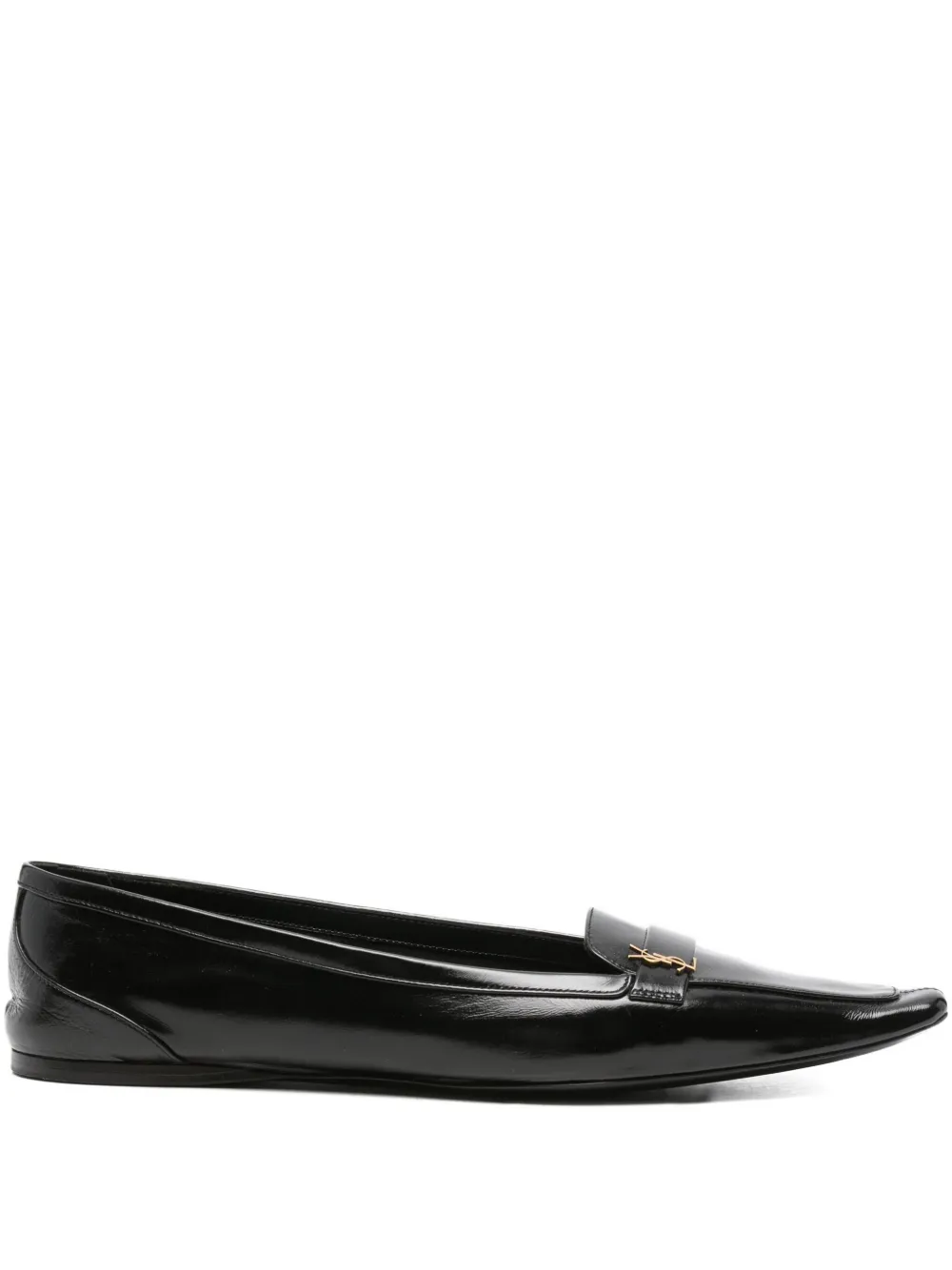 Pre-owned Saint Laurent Poppy Leather Pointed-toe Ballerinas In Black