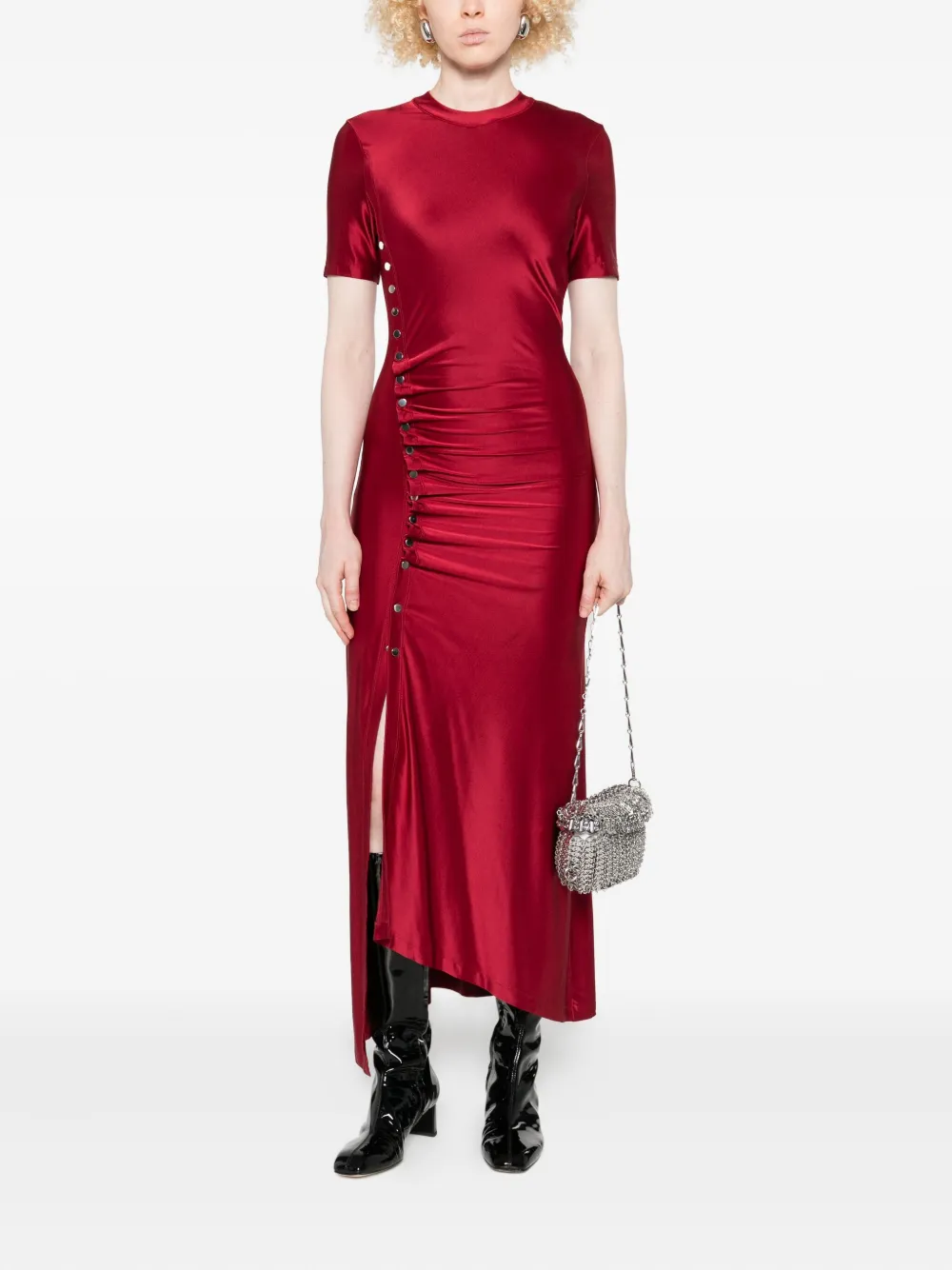 Paco Rabanne Pre-Owned Gesmockte jersey maxi-jurk - Rood