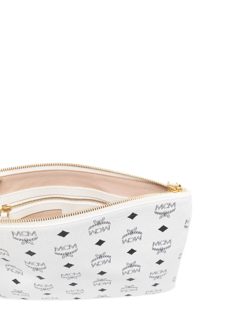 Pre-owned Mcm Logo-pattern Pouch-pocket Crossbody Bag In White