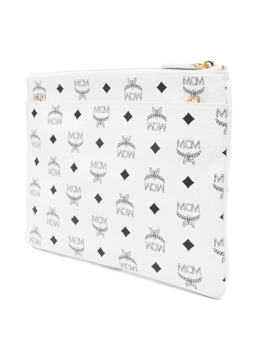 Pre-owned Mcm Logo-pattern Pouch-pocket Crossbody Bag In White