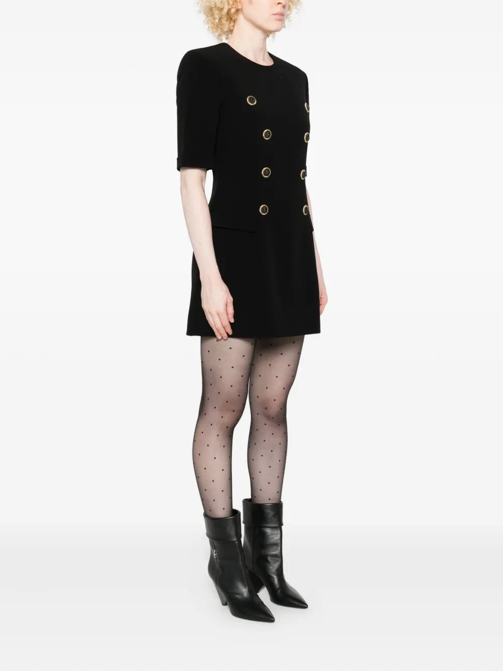 Pre-owned Balmain Textured Button-detail Minidress In Black