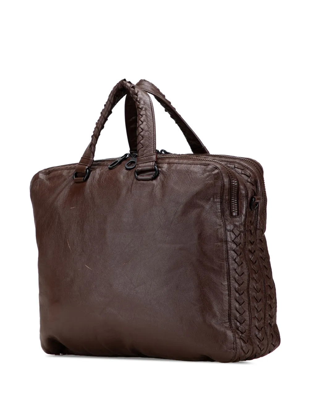 Pre-owned Bottega Veneta 2012-2025 Intrecciato Trimmed Nappa Business Bag In Brown