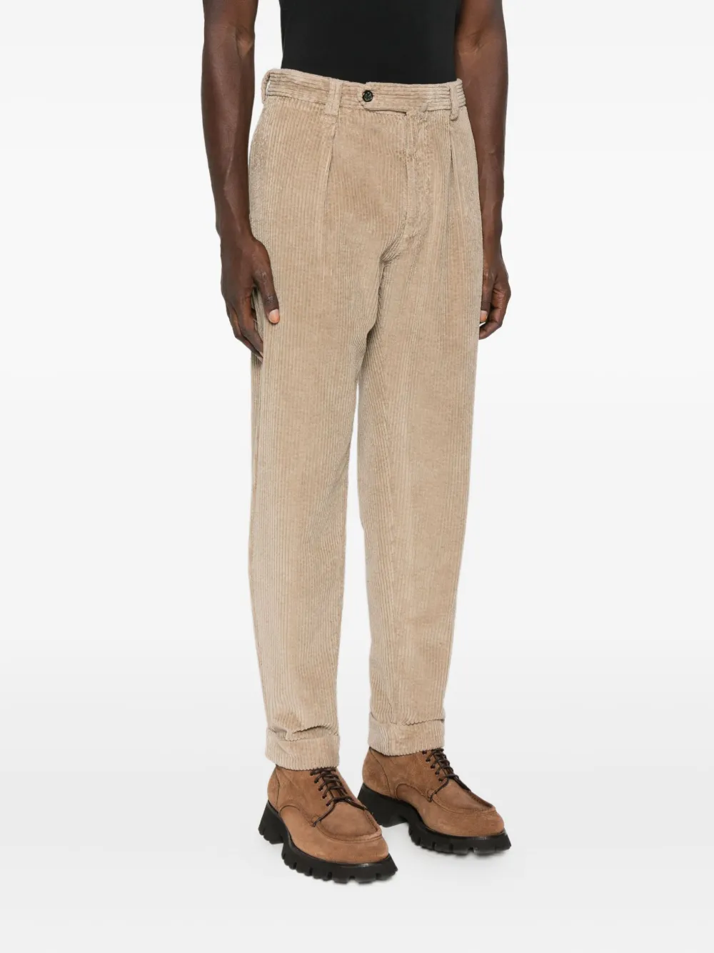 Berwich Geplooide ribfluwelen broek Beige