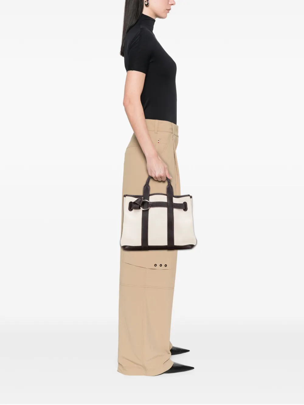 Pre-owned Hermes 2007 Toile And Negonda Ceinture Pm Tote Bag In White