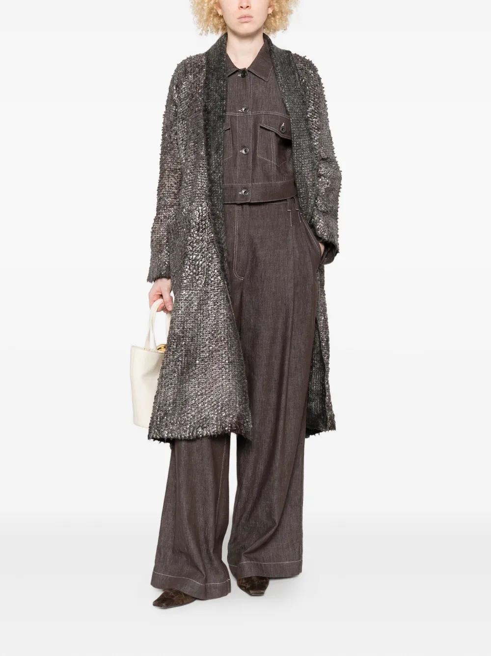 Avant Toi Frayed Faux Fur Coat In Gray