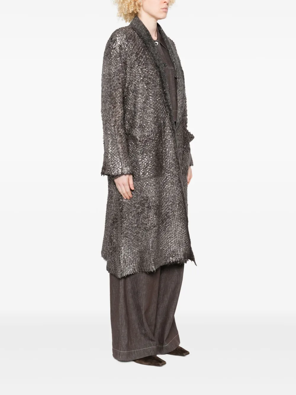 Avant Toi Frayed Faux Fur Coat In Gray