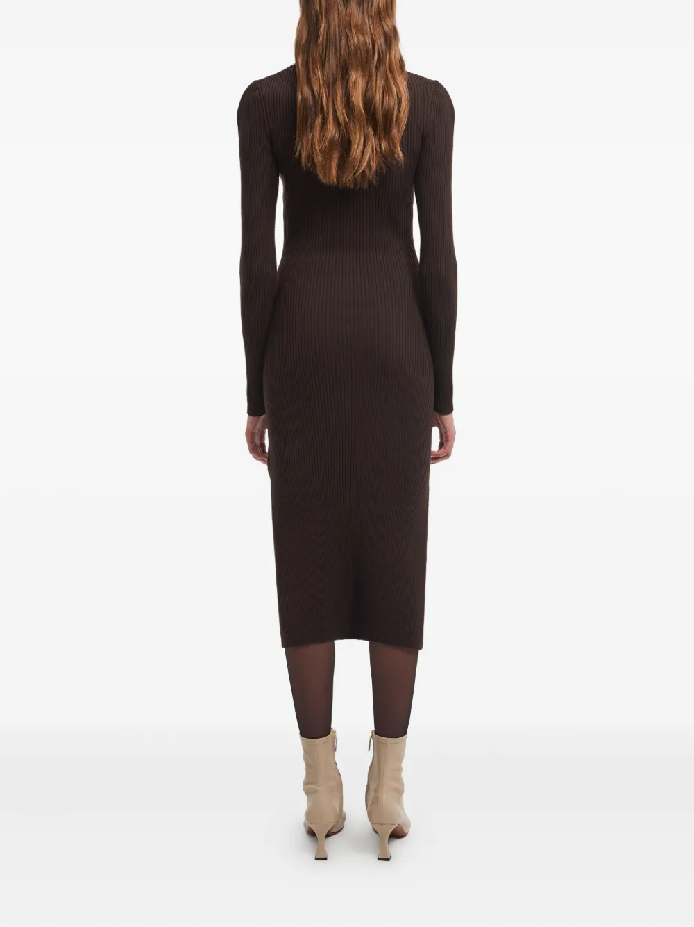 AERON Ribgebreide midi-jurk met polokraag Bruin