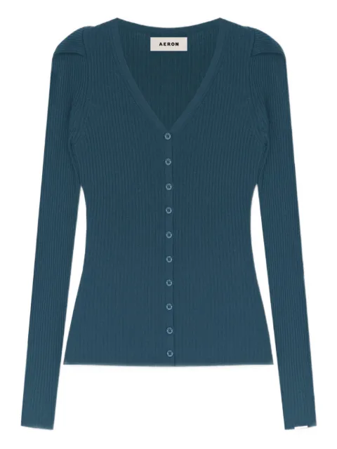 AERON cárdigan tejido de canalé con cuello en V