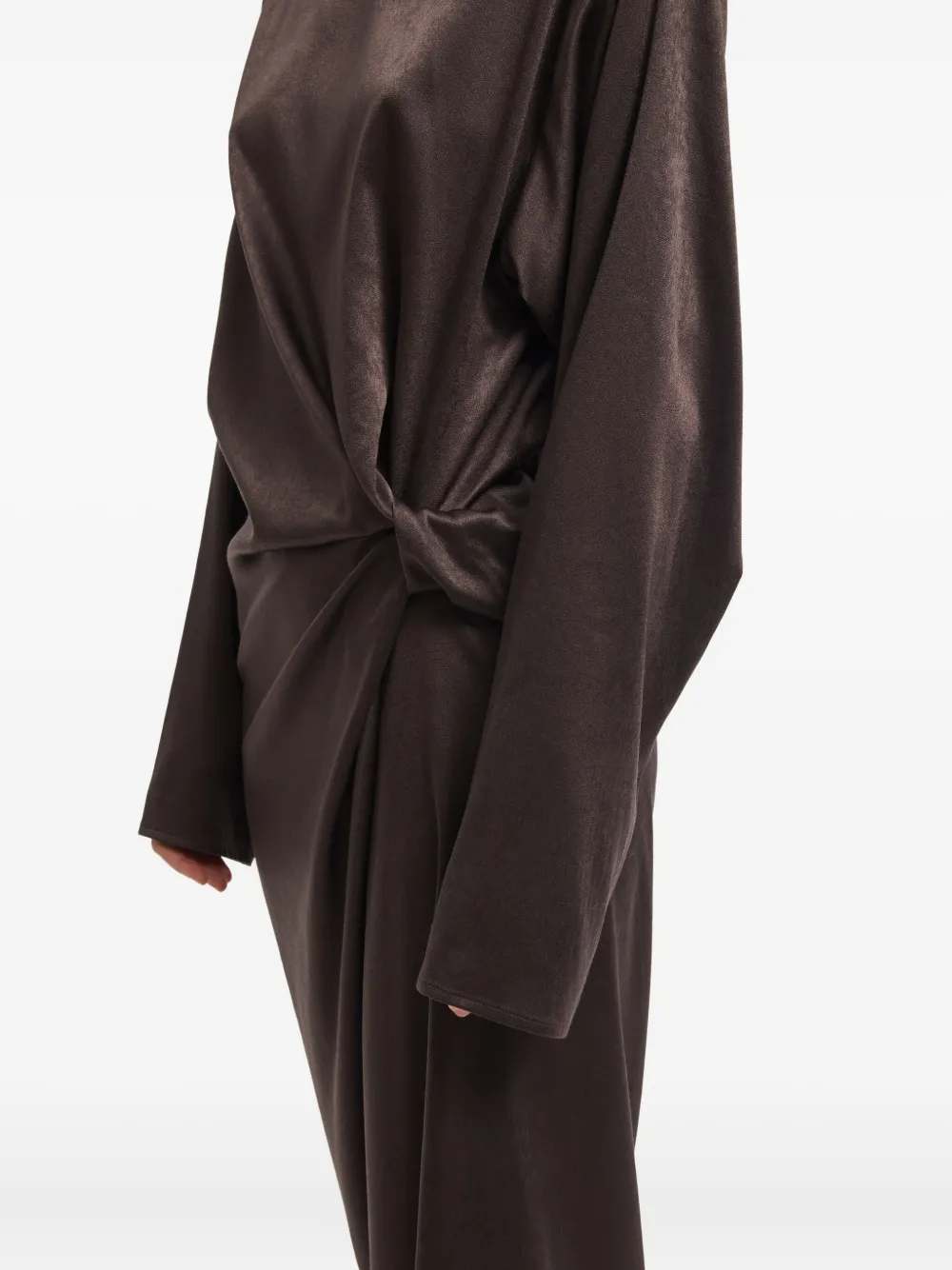 Aeron Twist-front Satin Midi Dress In Brown