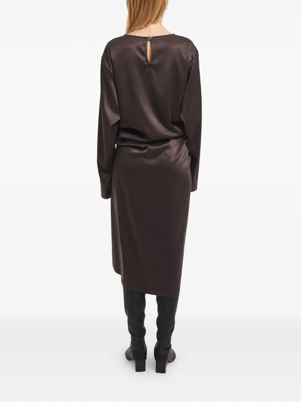 AERON Satijnen midi-jurk met gedraaid detail - Bruin