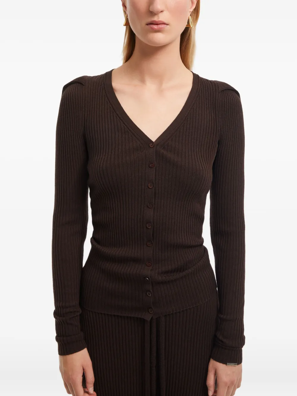 Aeron V-neck Button-fastening Cardigan In Brown