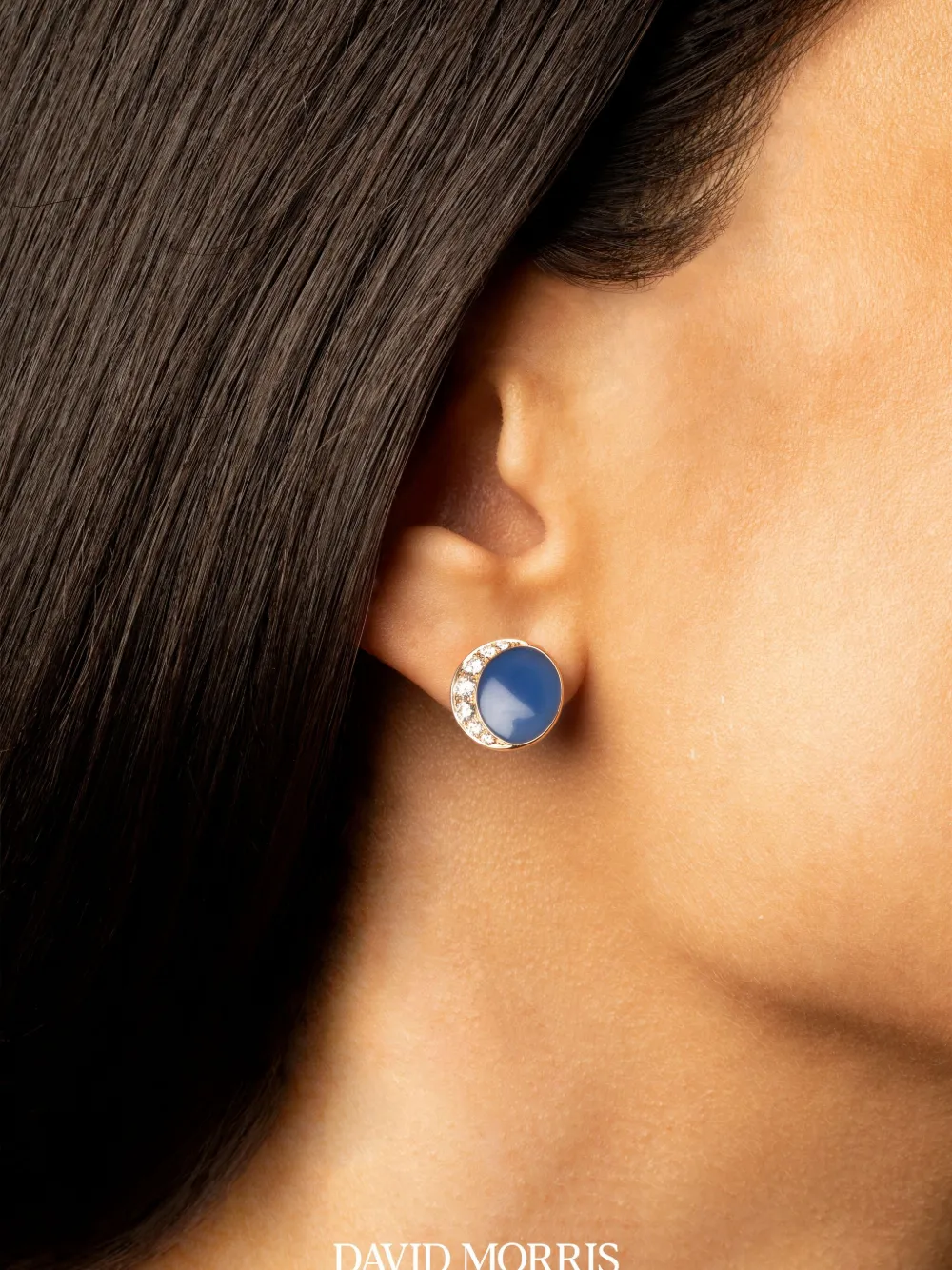 David Morris 18k Rose-gold Round-shape Diamond-embellishment Earrings In Blue