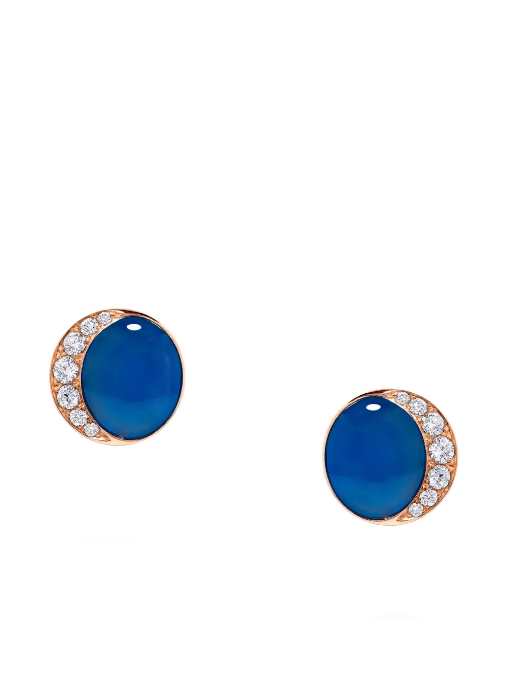 David Morris 18k Rose-gold Round-shape Diamond-embellishment Earrings In Blue