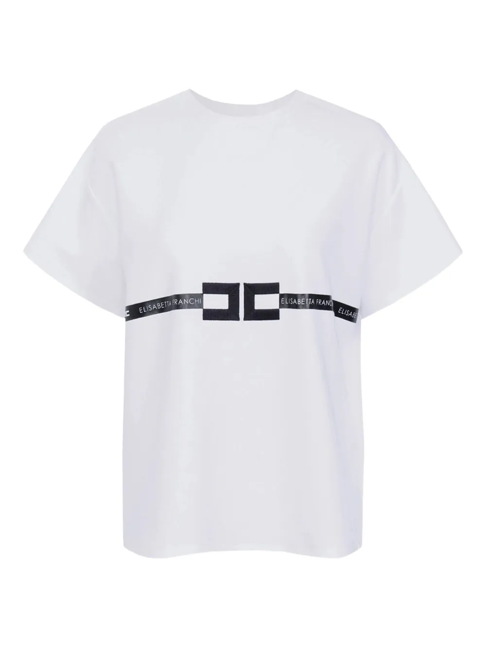 Elisabetta Franchi Crew Neck Relaxed Fit Short Sleeves Top In White