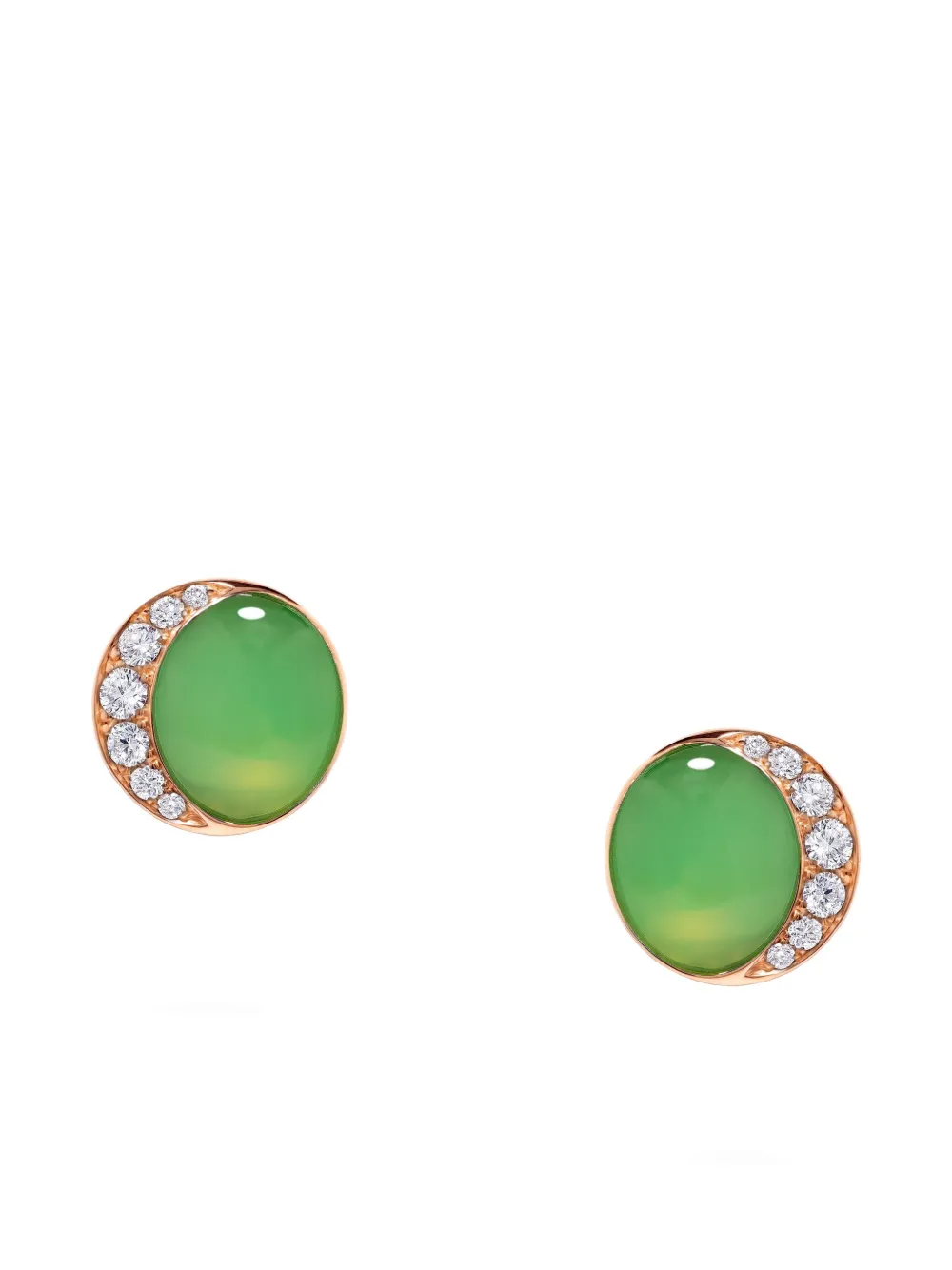 David Morris 18k Rose Gold Round-shape Diamond-embellishment Earrings In Green