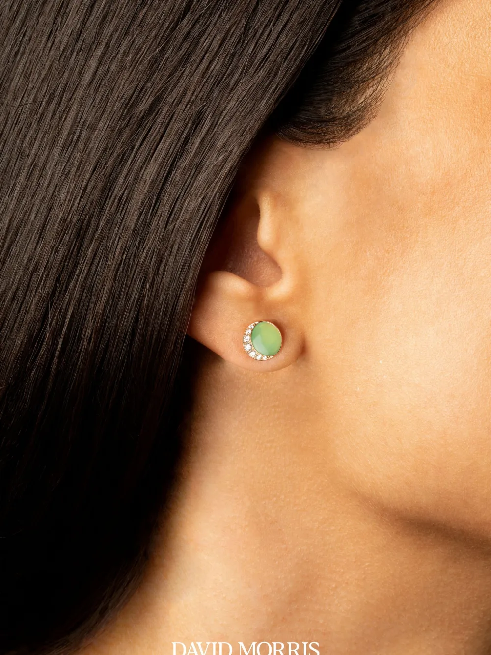 David Morris 18k Rose Gold Round-shape Diamond-embellishment Earrings In Green