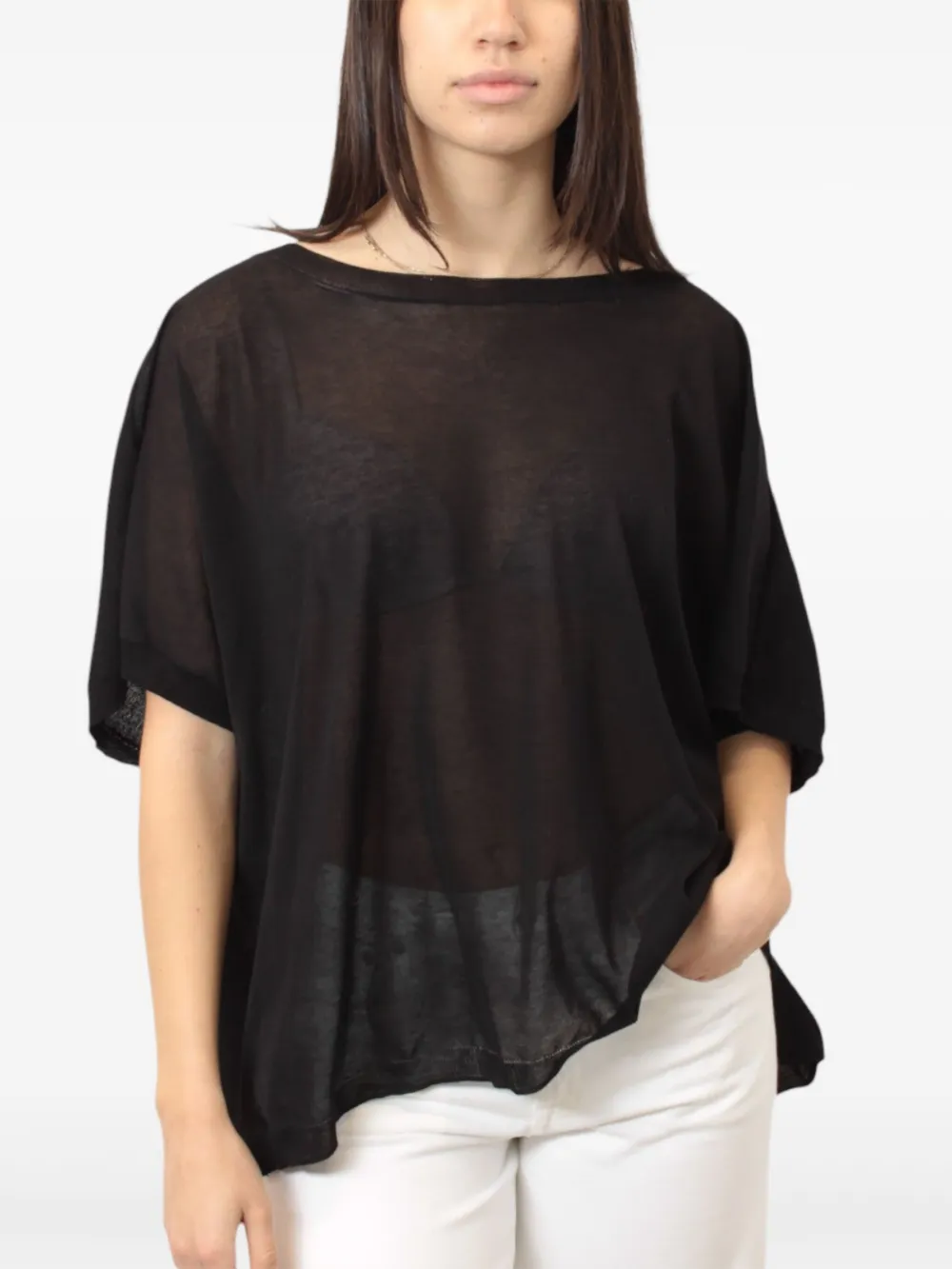 MeimeiJ round-neck sheer blouse | Black | Image 1