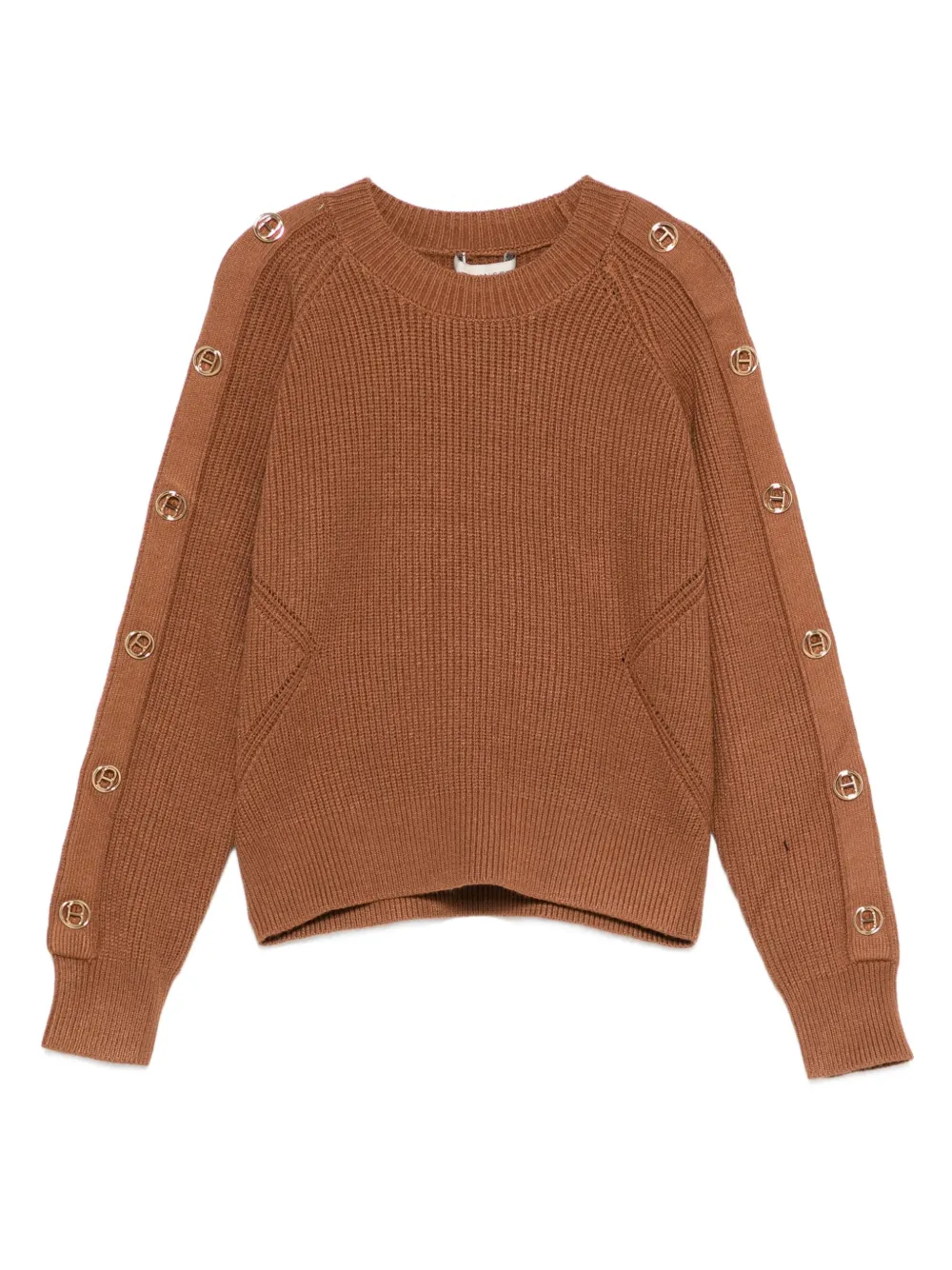 Twinset Kids' Button-detailed Ribbed Sweater In Brown