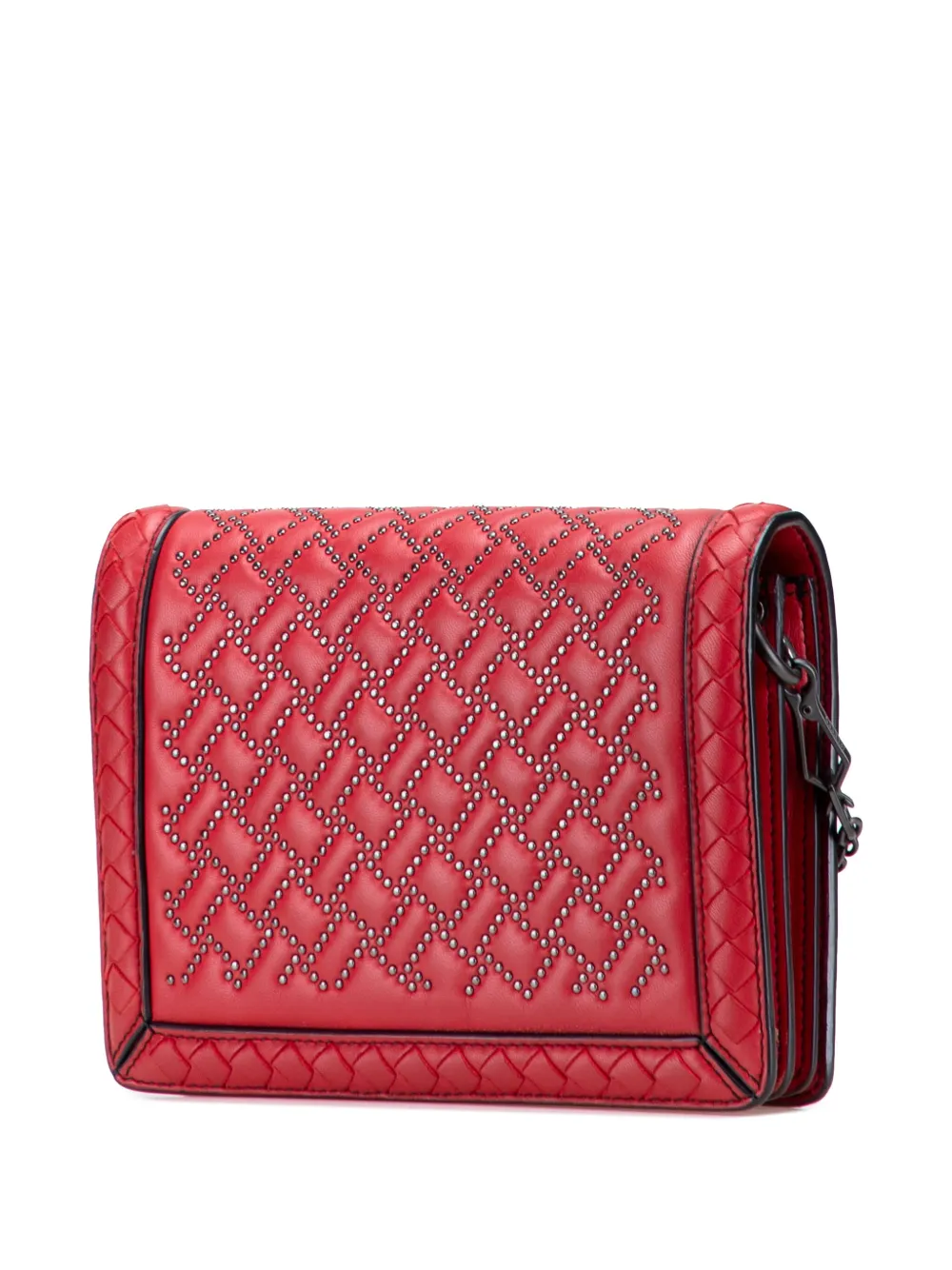 Pre-owned Bottega Veneta 2012-2025 Nappa Intrecciato Microstud Montebello Crossbody Bag In Red