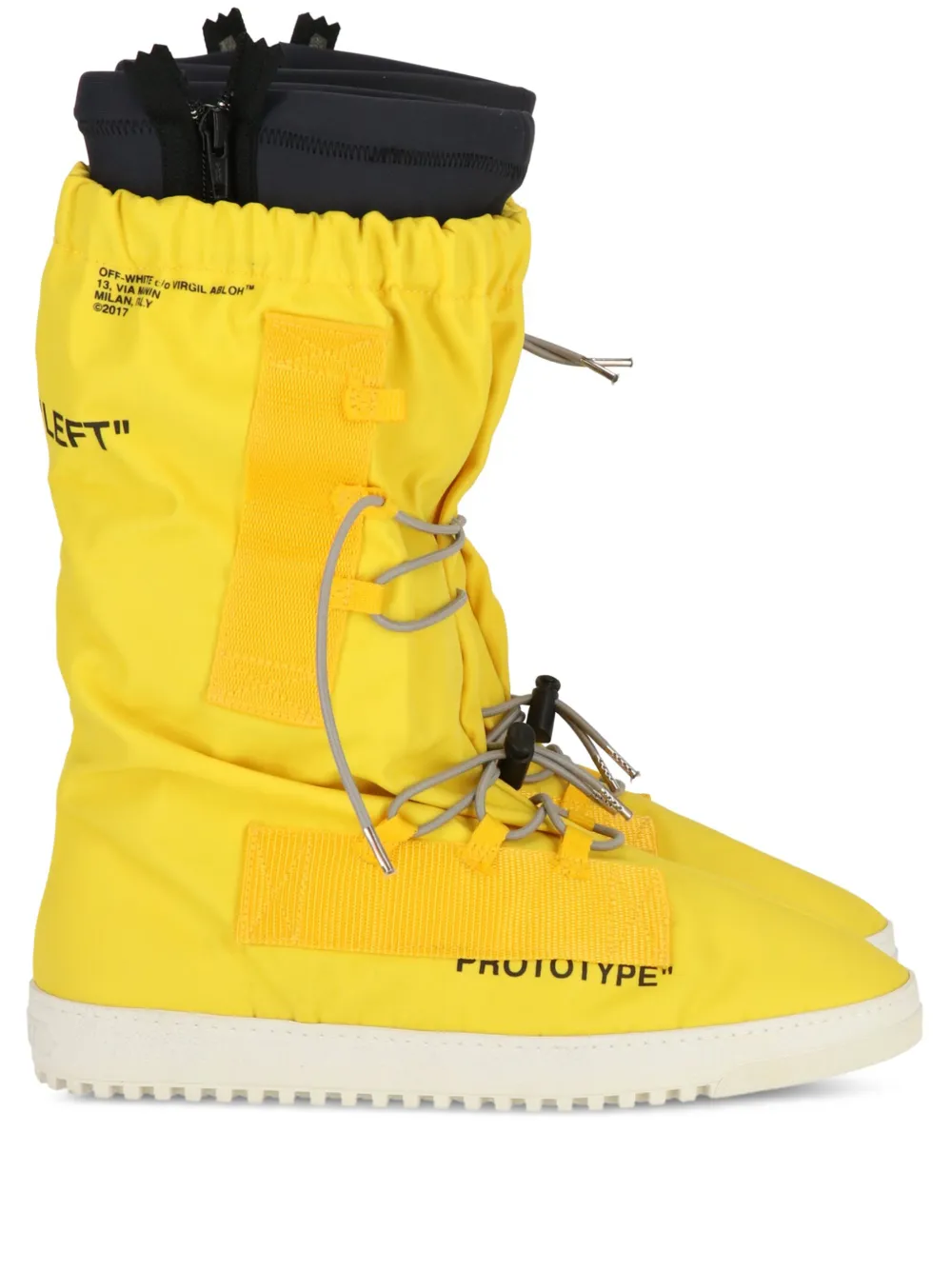 Off-White lace-up zip ridged-sole rain boots Yellow