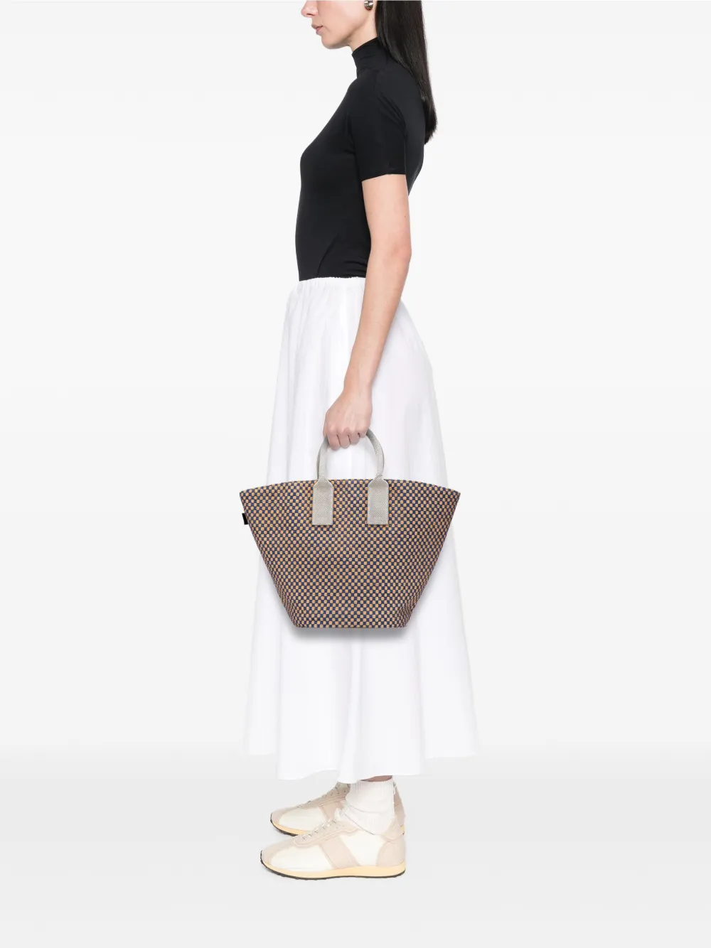 Pre-owned Hermes 1990-2010 Linen And Jute Panier Bus Gm Tote Bag In Blue