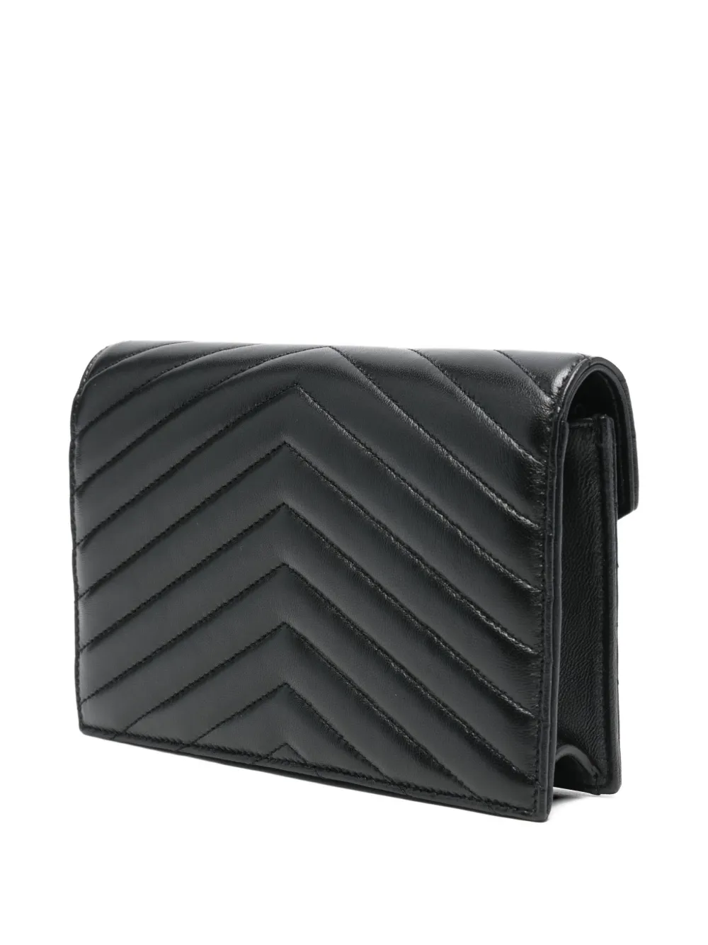 Saint Laurent Cassandre Chevron Chain Mini Bag In Black