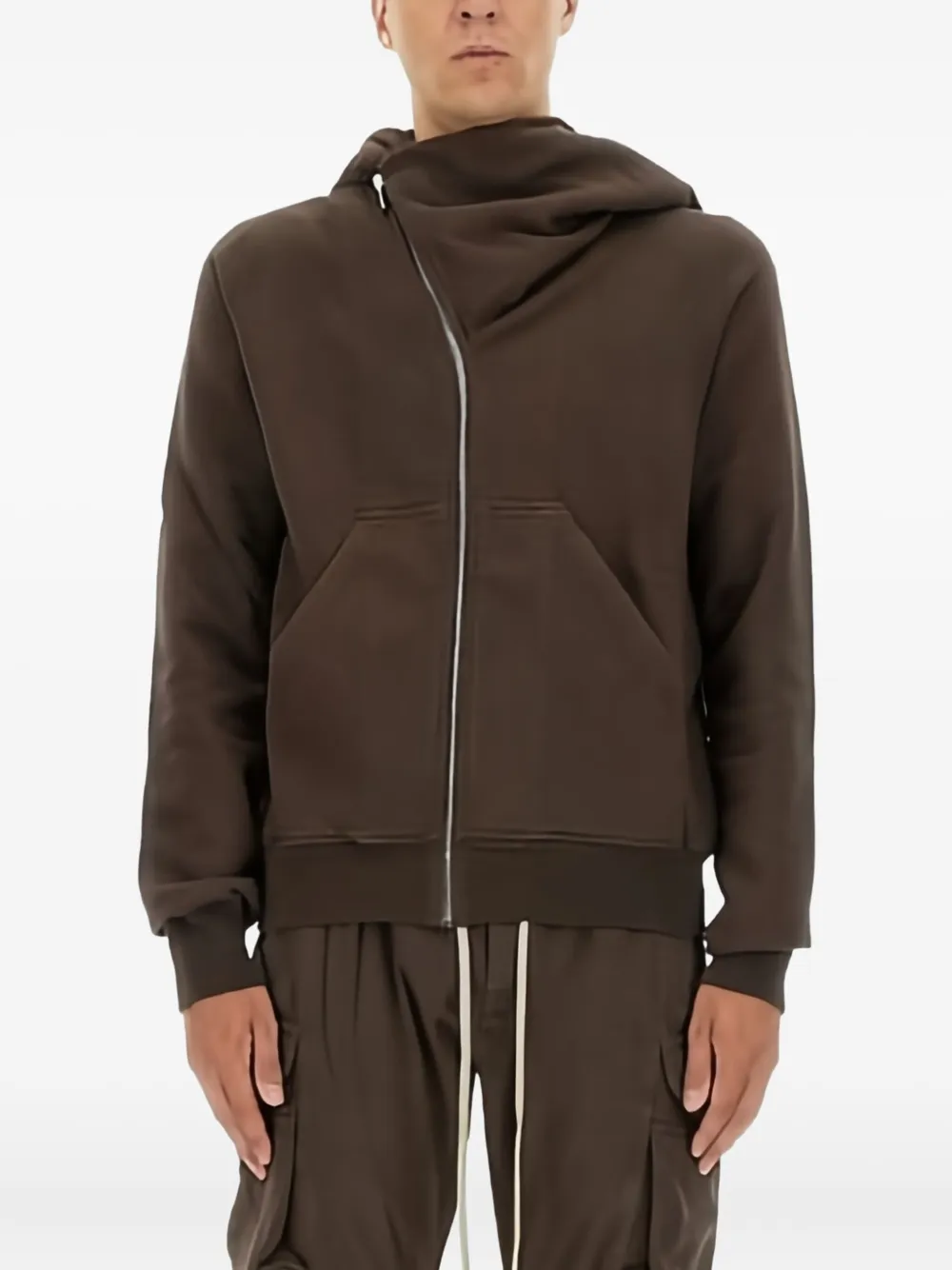 Rick Owens DRKSHDW asymmetrical-zipper hoodie | Brown | Image 1