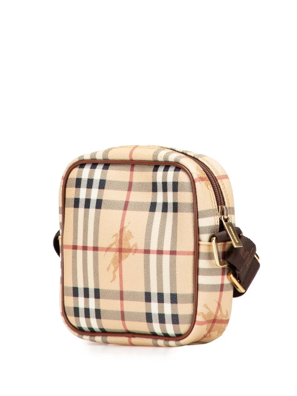 Pre-owned Burberry 2000-2017 Haymarket Check Coated Canvas Crossbody Bag In Brown