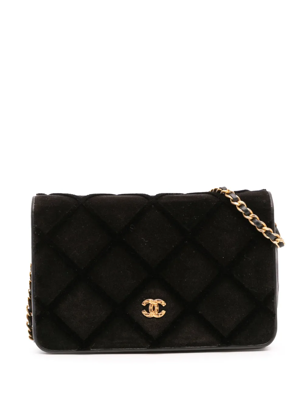 CHANEL Pre-Owned 2017-2018 CC Quilted Velvet Wallet on Chain crossbody CHANEL Pre-Owned 2017-2018 CC Quilted Velvet Wallet on Chain crossbody