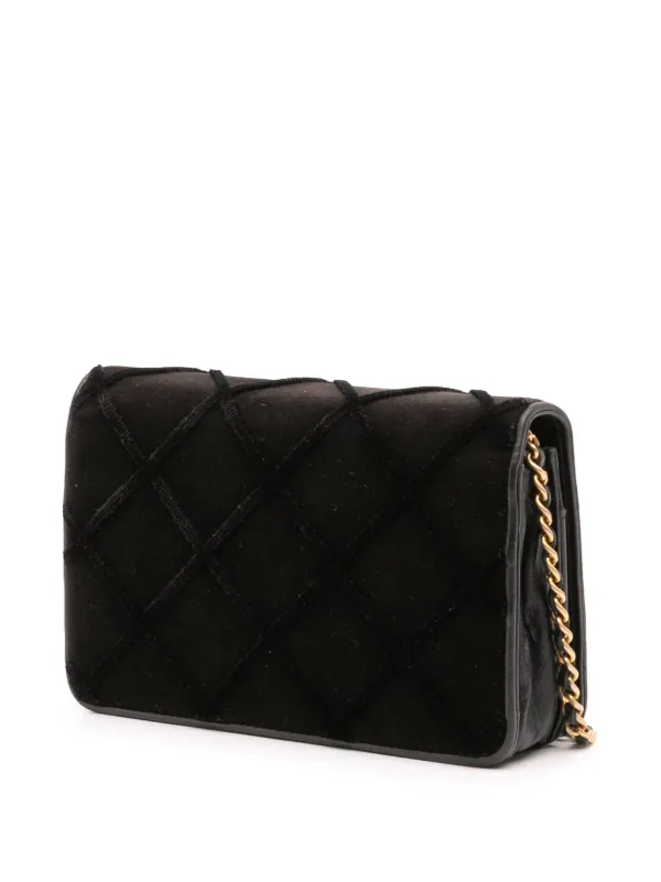 CHANEL Pre-Owned 2017-2018 CC Quilted Velvet Wallet On Chain Crossbody Bag  Black FARFETCH IN