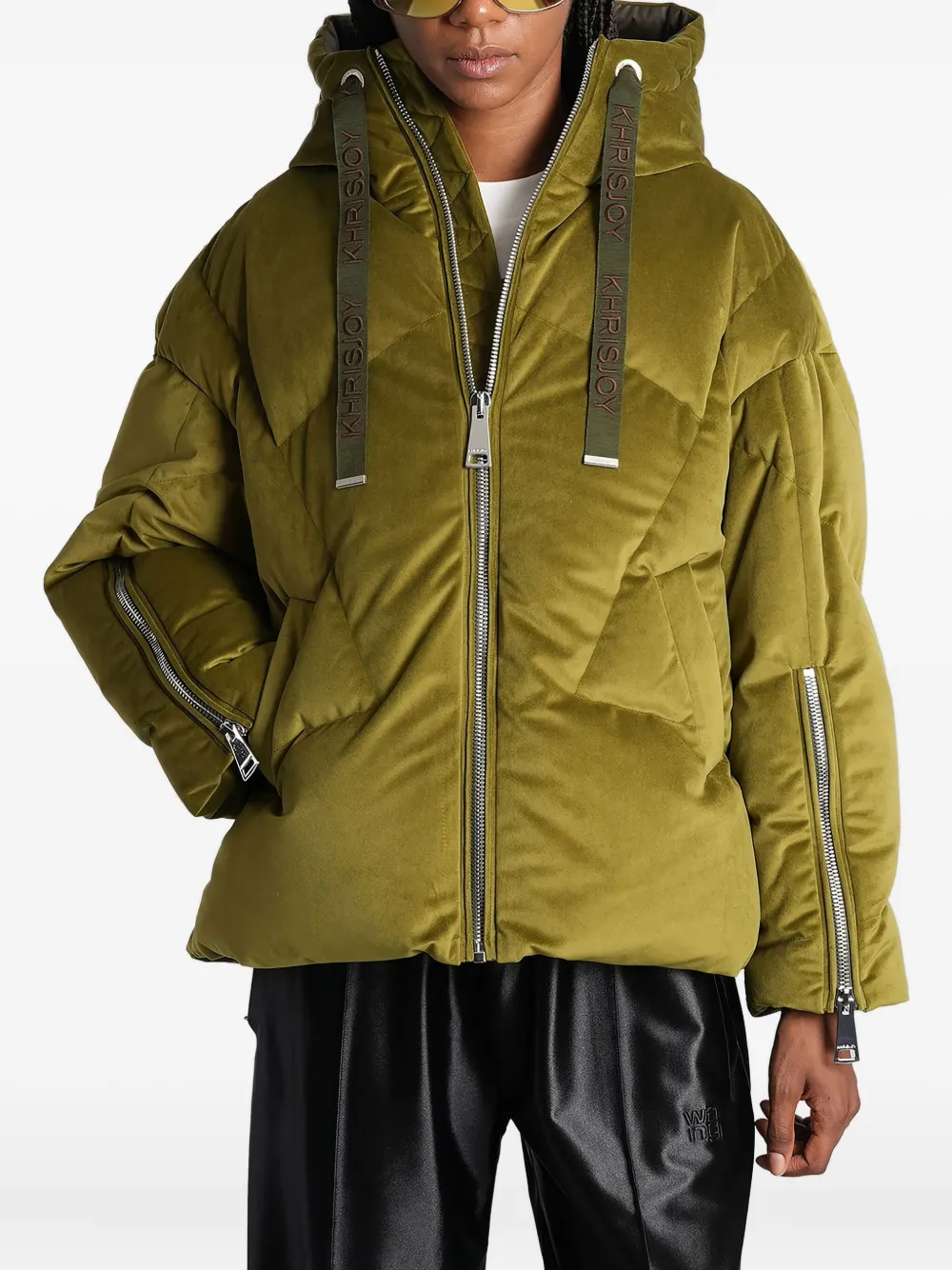 Khrisjoy quilted velvet-effect puffer jacket | Green | Image 1