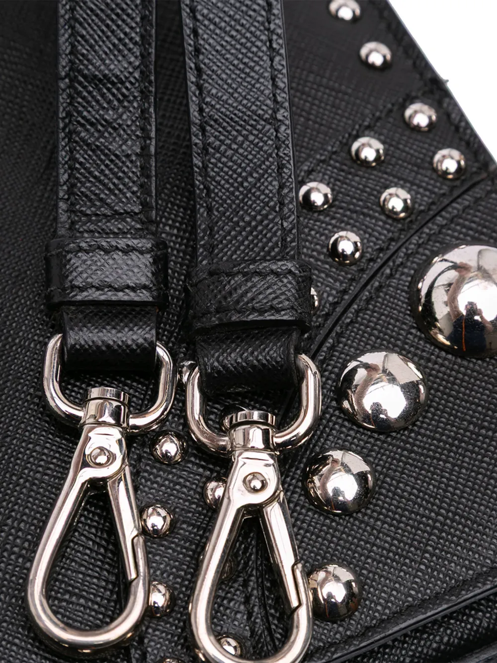 Pre-owned Prada 2000-2025 Saffiano Studded Turn Lock Top Handle Bag Satchel In Black