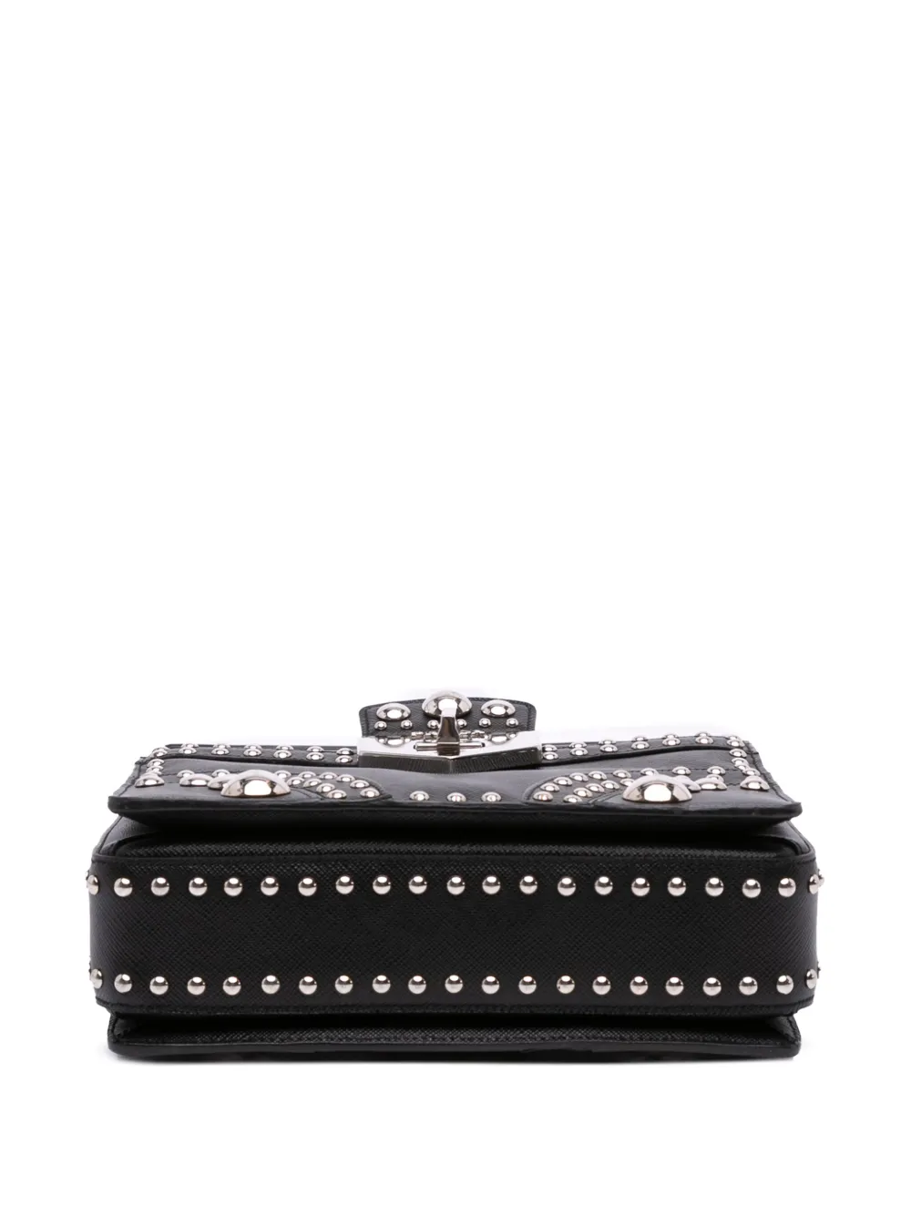 Pre-owned Prada 2000-2025 Saffiano Studded Turn Lock Top Handle Bag Satchel In Black