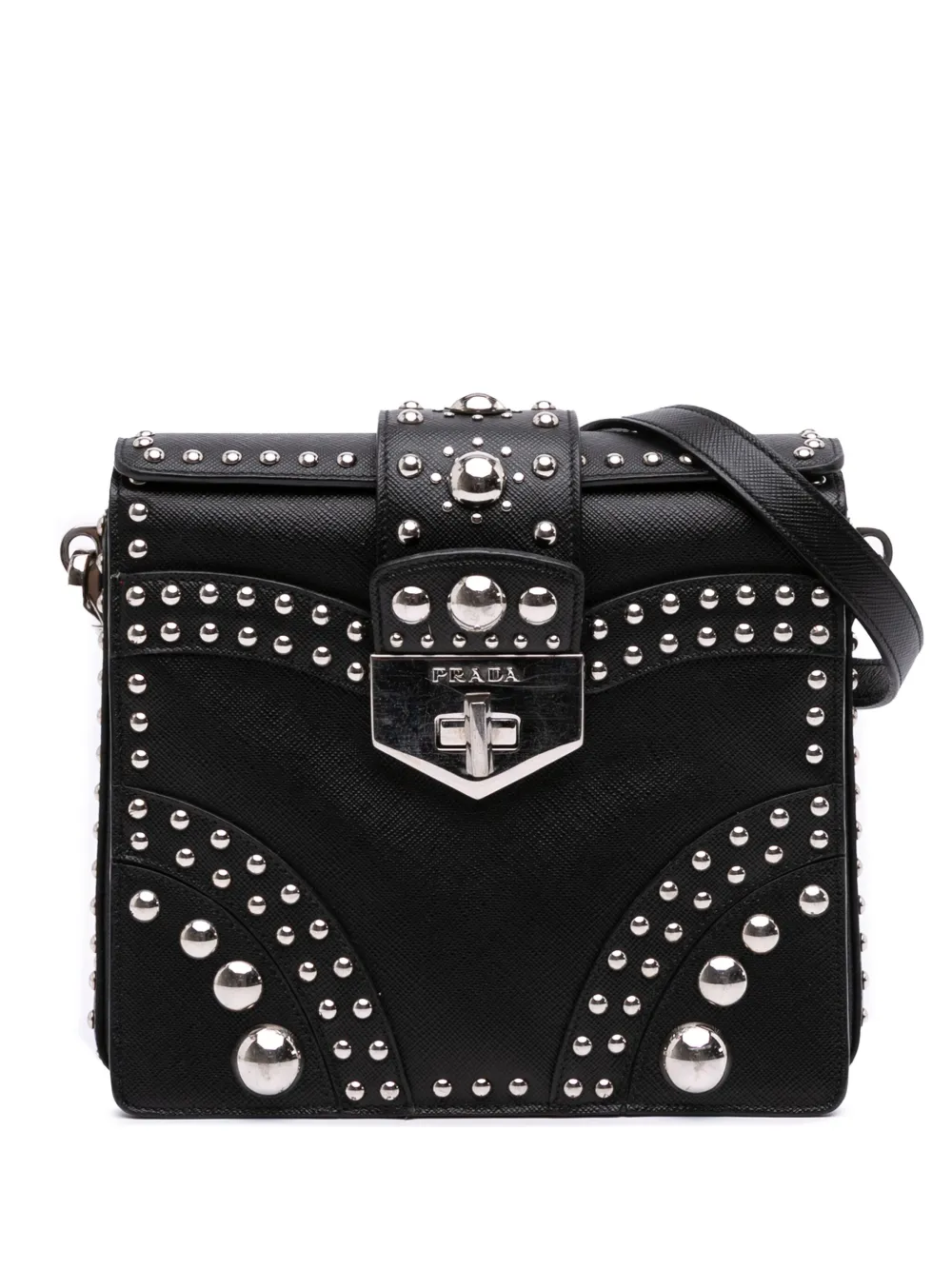 Prada Pre-Owned 2000-2025 Saffiano Studded Turn Lock Top Handle Bag Prada Pre-Owned 2000-2025 Saffiano Studded Turn Lock Top Handle Bag