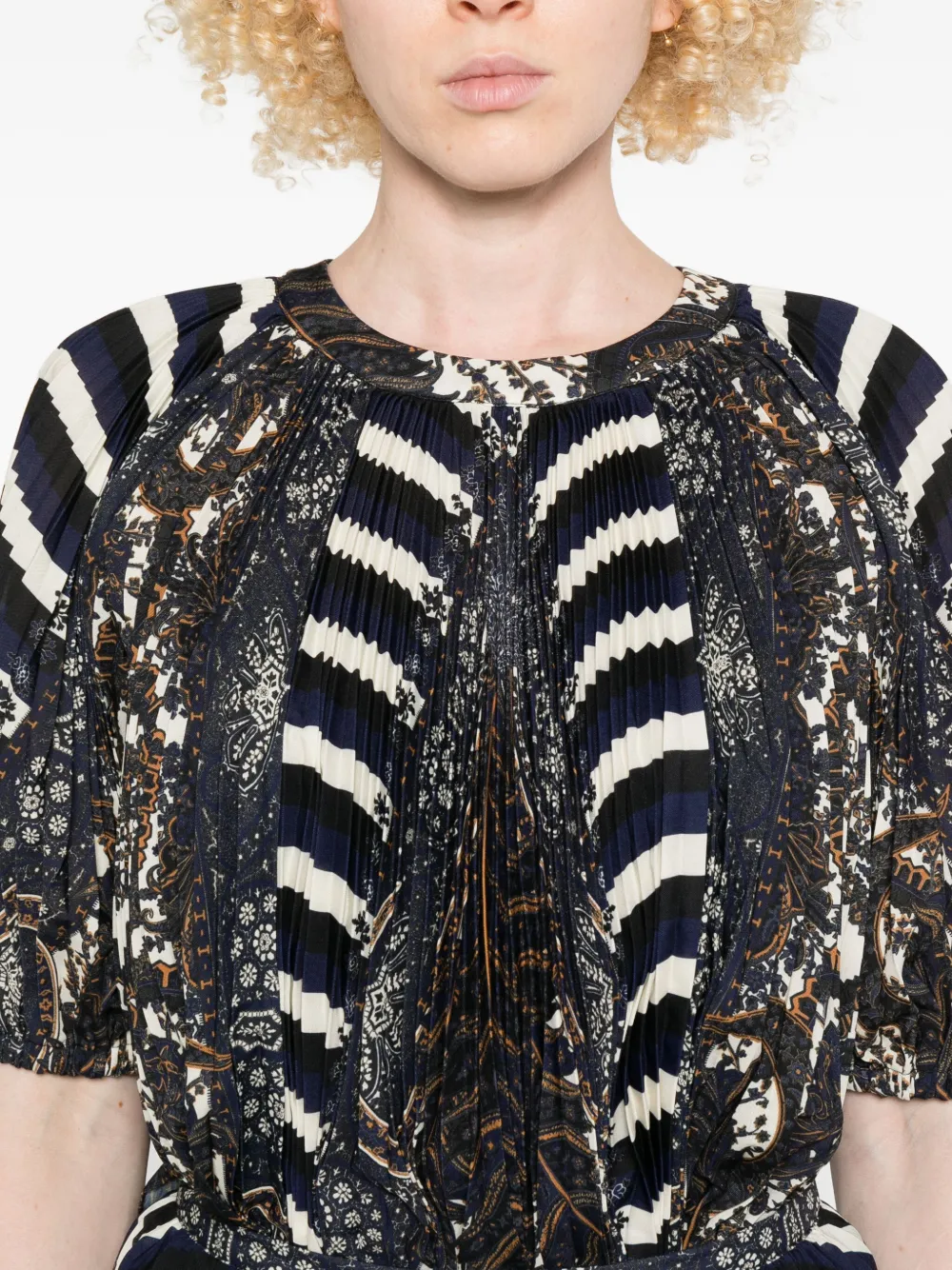 Ulla Johnson Dafne Pleated Short Sleeve Blouse Eclipse In Multi