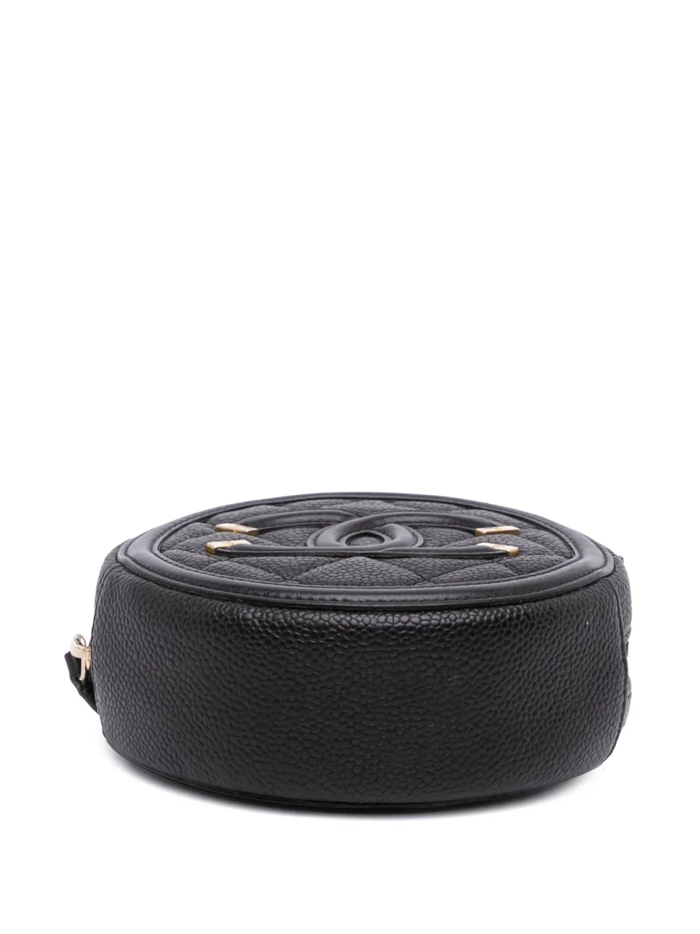 Pre-owned Chanel 2019 Caviar Cc Filigree Round Clutch With Chain Crossbody Bag In Black