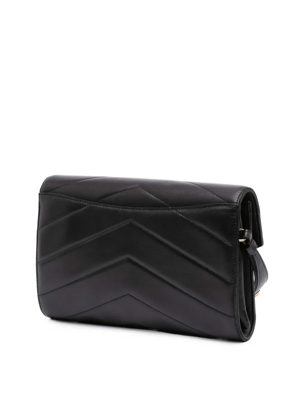 Pre-owned Chanel 2018-2019 Chevron Lambskin Cc Medallion Button Flap Clutch Bag In Black