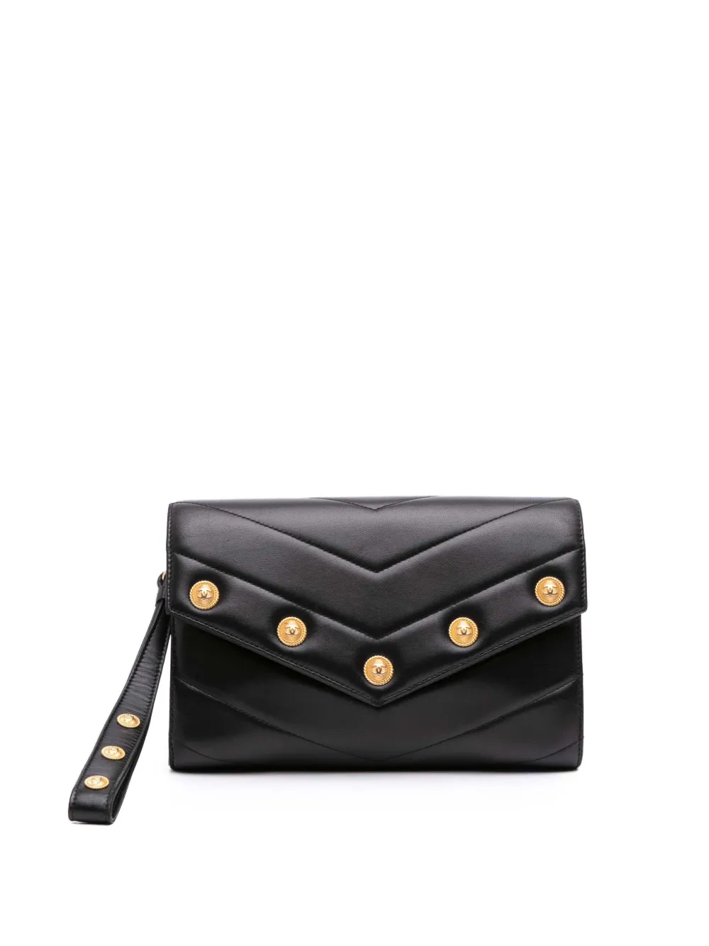 CHANEL Pre-Owned 2018-2019 Chevron Lambskin CC Medallion Button Flap CHANEL Pre-Owned 2018-2019 Chevron Lambskin CC Medallion Button Flap