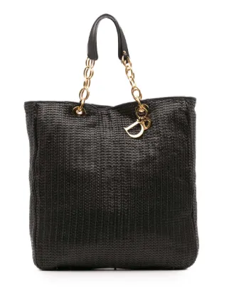 Christian Dior ロゴプリントトートバッグ Christian Dior Pre-Owned 2008 ラージ ウーブン ラムスキン