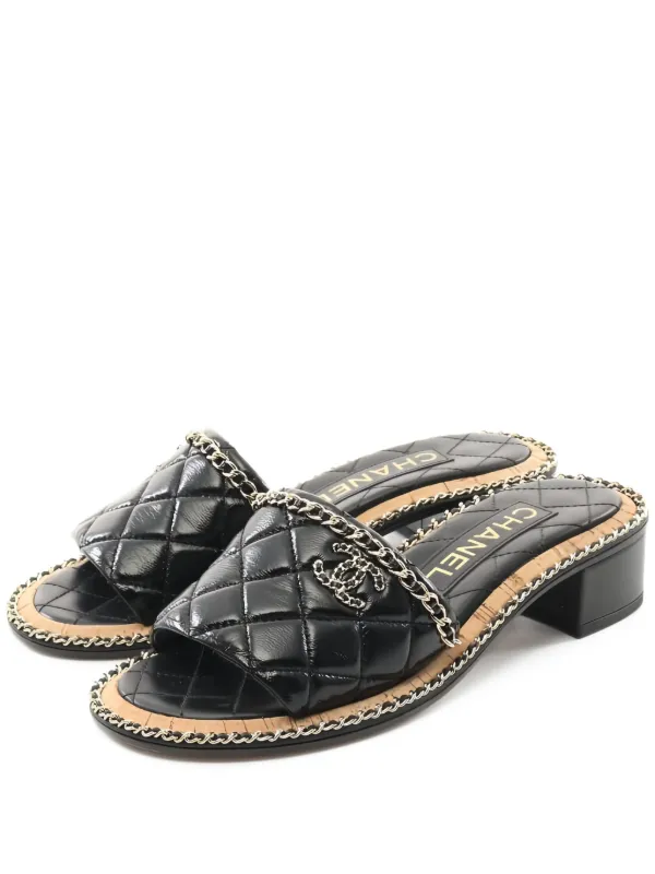 CHANEL Pre-Owned 40mm Quilted chain-trimmed Sandals Black