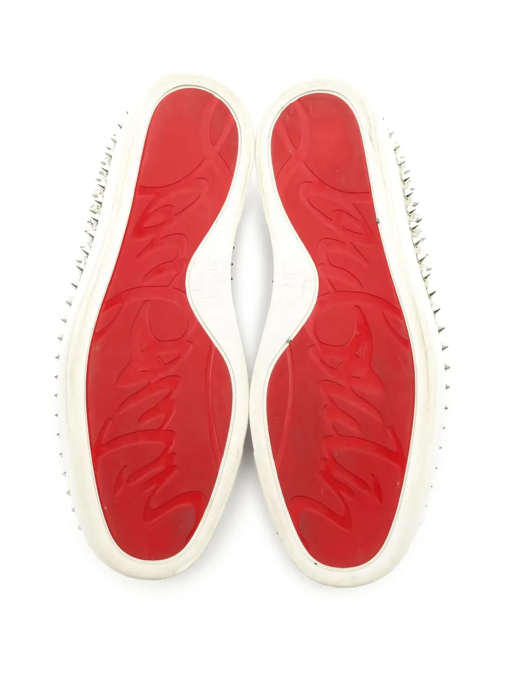 Pre-owned Christian Louboutin Roller Spike-studded Slip-ons In Neutral