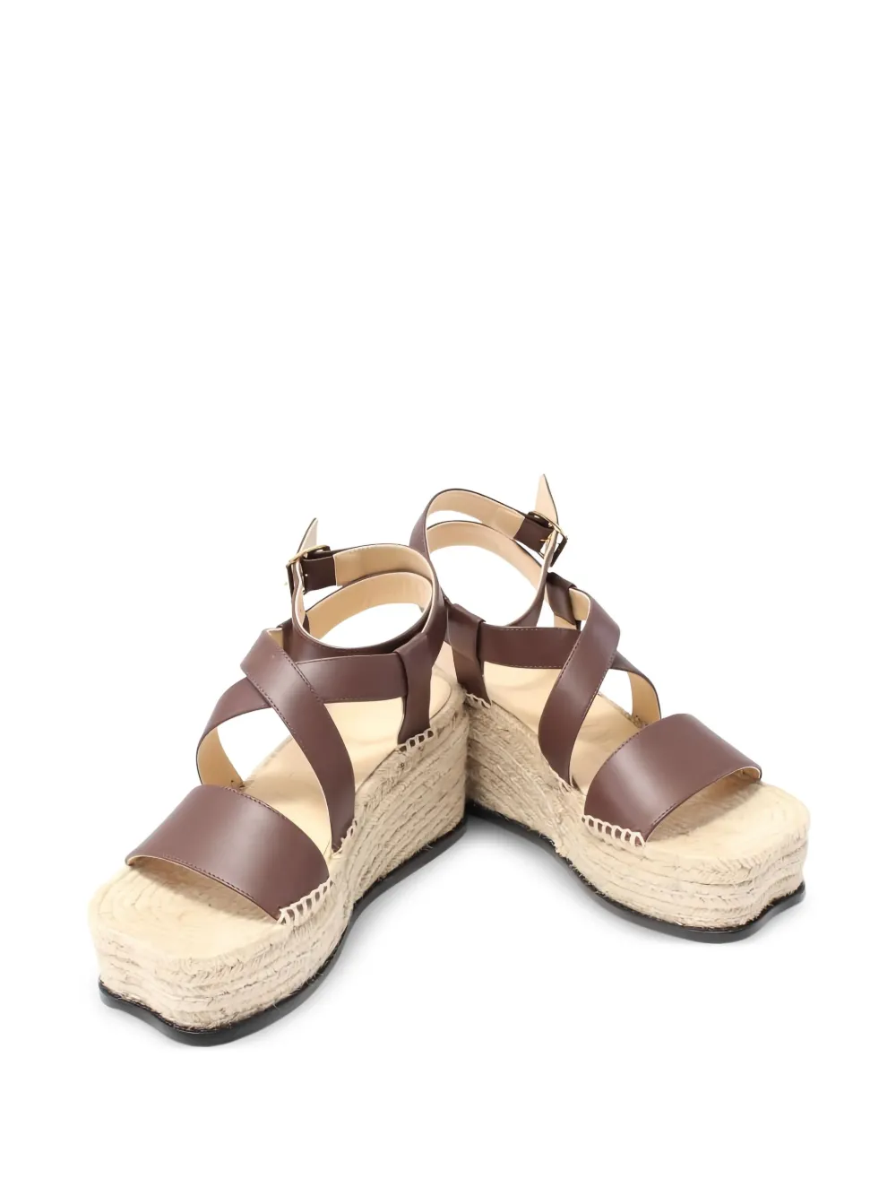 Pre-owned Loewe Petal Leather Wedge Espadrilles In Brown