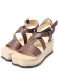 Loewe Pre-Owned Petal leather wedge espadrilles - Brown